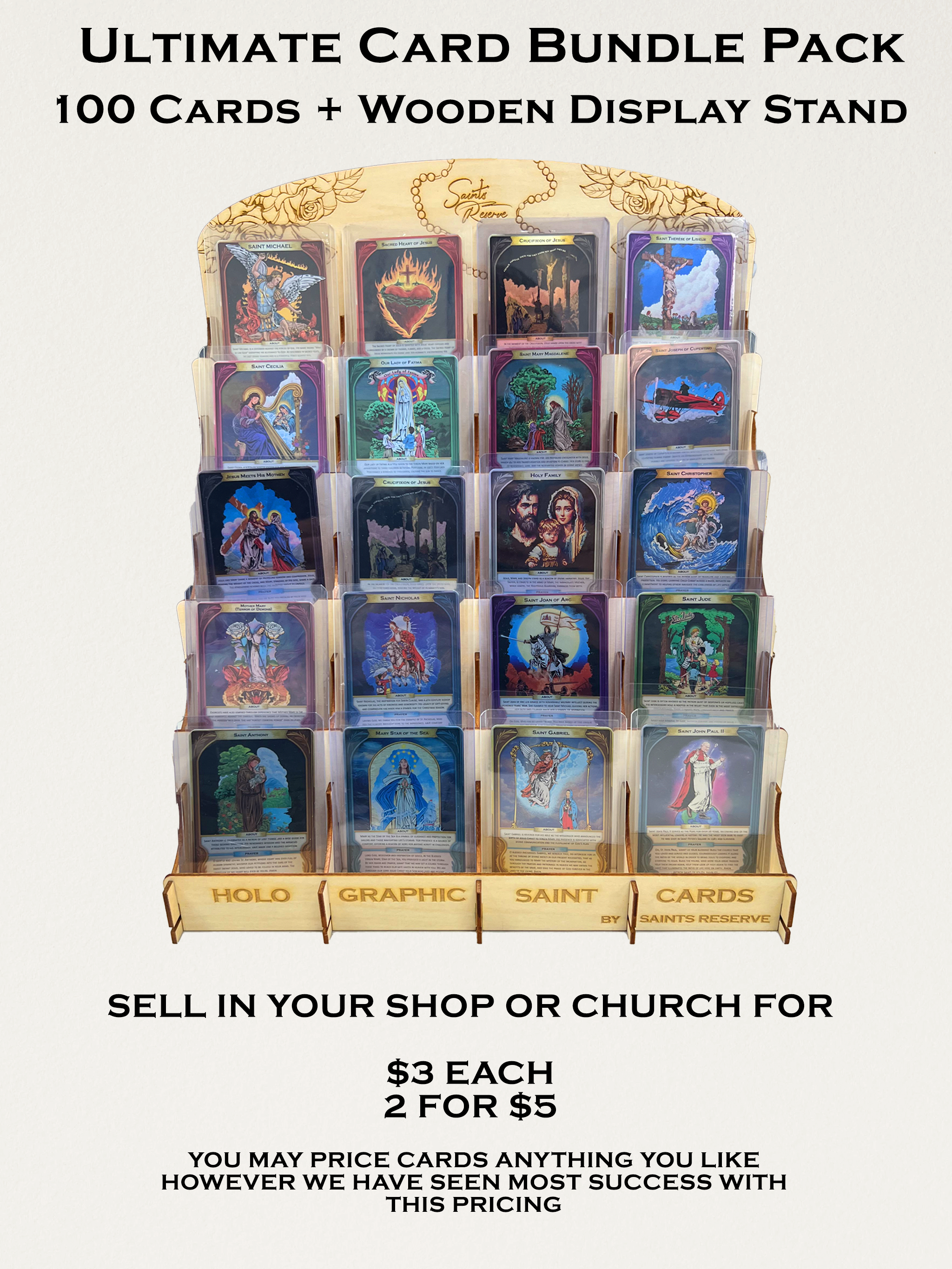 Holographic Prayer Cards Ultimate Bundle | 100 Cards + Display Case