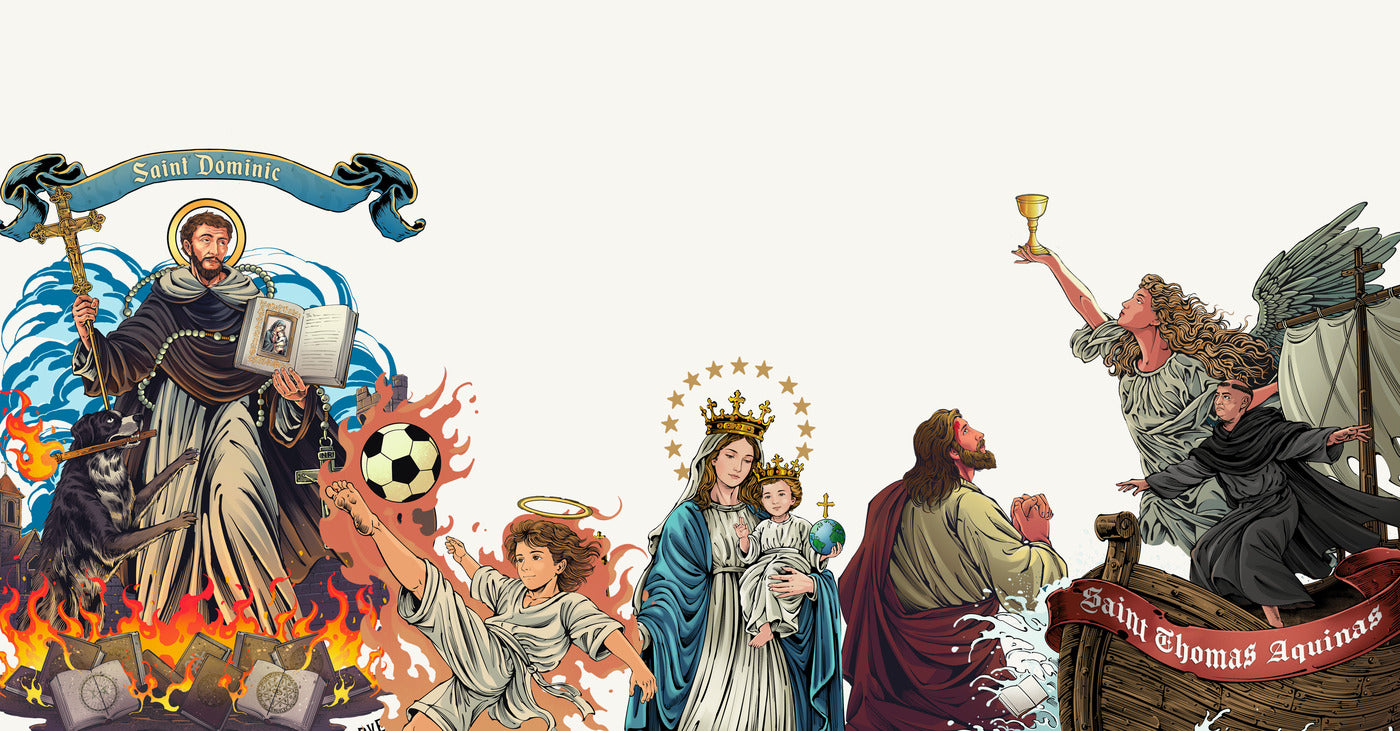 Saint Dominic, Jesus with the World Cup, Our Lady of Peace, the Agony in the Garden and Saint Thomas Aquinas